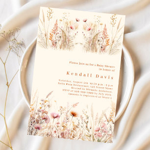 Wildblombeige kräm rosa boho Baby Shower Inbjudningar