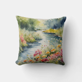 Wildblombergen Bäck Waterscape Watercolor Kudde