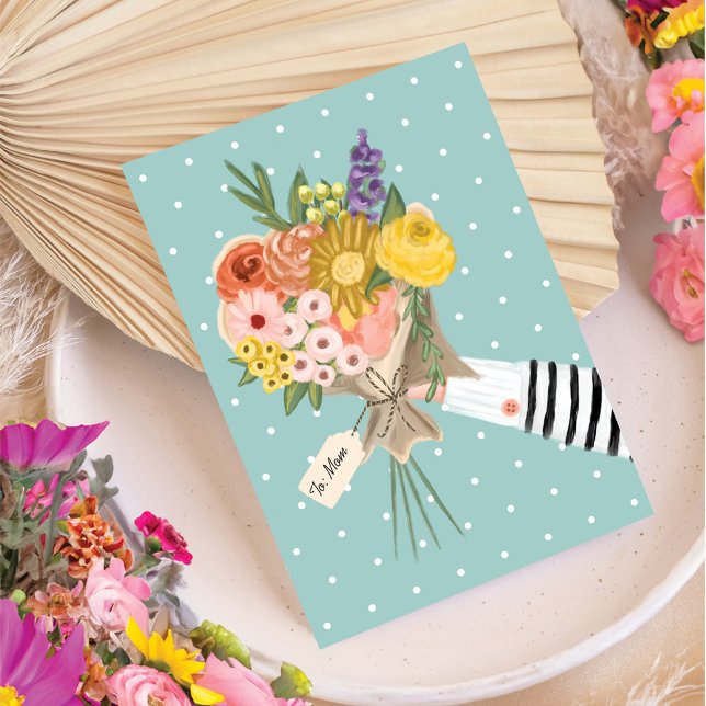 WildblomBlommigt Bouquet Mors dag Kort (Wildflower Floral Bouquet Mother's Days Card)