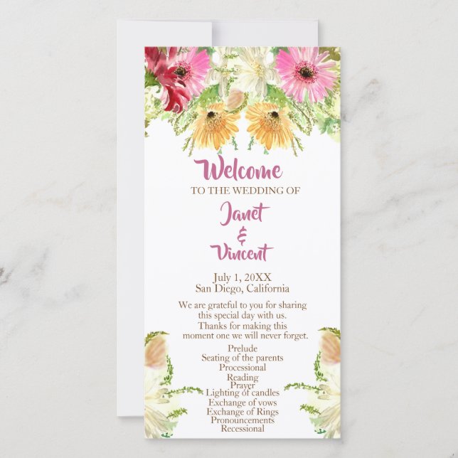 WildblomBlommigt Bröllop Ceremony-programmet (Framsida)