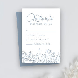 WildblomBlommigt Elegant Dusty Blue Bröllop OSA Kort