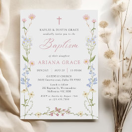 WildblomBlommigt Girl Baptism Inbjudningar