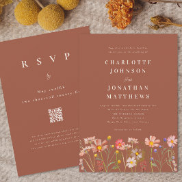 WildblomBlommigt Terracotta Beige Fall Wedding Inbjudningar