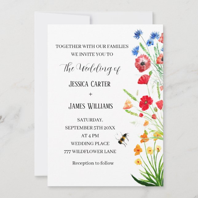 WildblomBlommigt Watercolor Boho Rustic Bröllop Inbjudningar (Framsida)