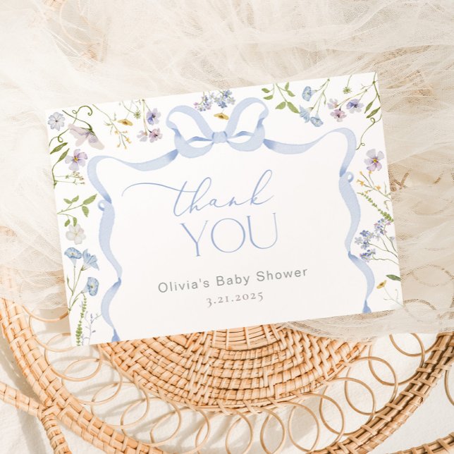 WildblomBlue Bow ram Baby-duschen Tack (Skapare uppladdad)