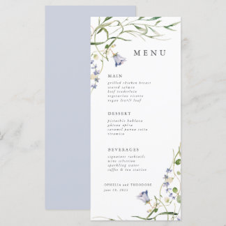 WildblomBlue Watercolor Elegant bröllop Meny