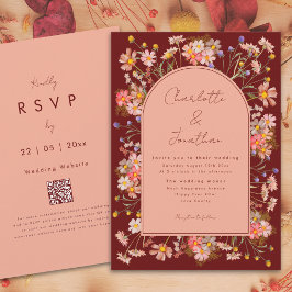 WildblomBoho Arch Terracotta Peach Fall Wedding Inbjudningar