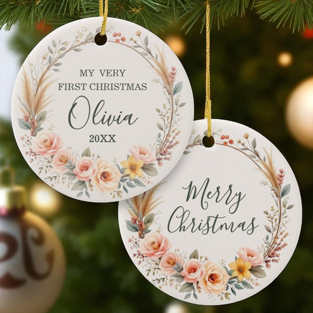 WildblomBoho Baby Första julen Personalize Julgransprydnad Keramik (Skapare uppladdad)