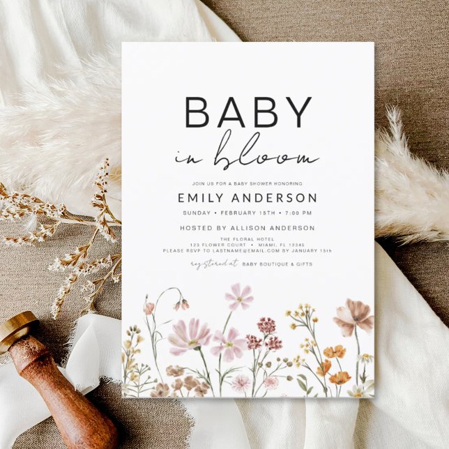 WildblomBoho Baby i Bloom Baby Shower Inbjudningar (Skapare uppladdad)