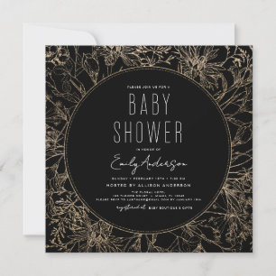 WildblomBoho Baby Shower Black Modern Inbjudningar