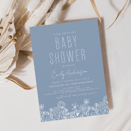 WildblomBoho Baby Shower Dusty Blue Elegant Inbjudningar