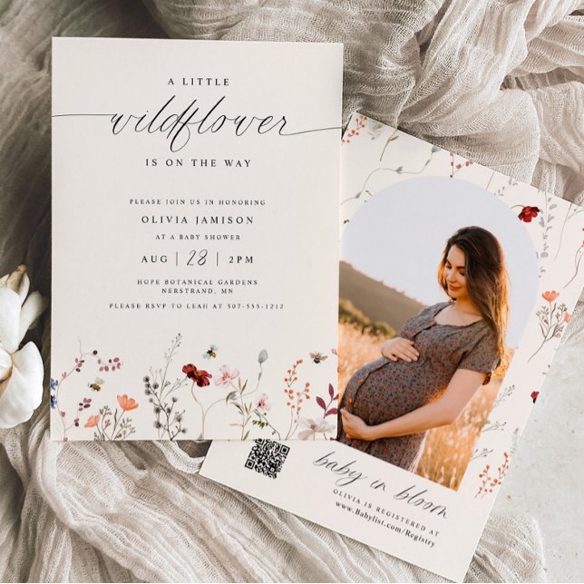 WildblomBoho Baby Shower Greenery Inbjudningar (Boho A little Wildlflower Baby Shower Invitation with photo on back)