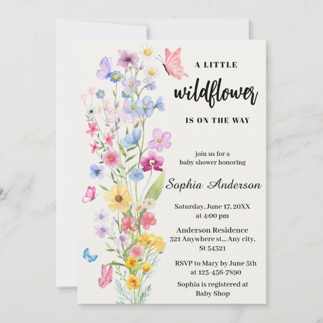 WildblomBoho Baby Shower Inbjudningar (Framsida)