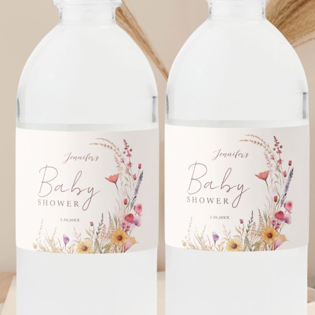 WildblomBoho Baby Shower Vattenflaskor Etikett (Skapare uppladdad)