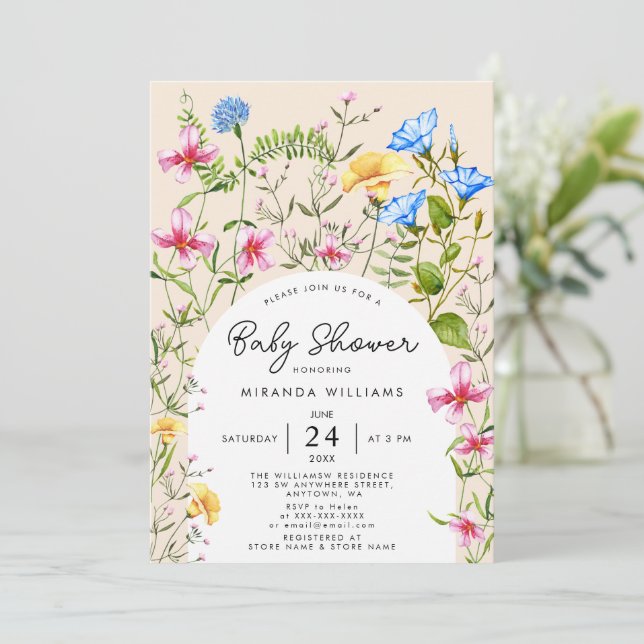 WildblomBoho Baby Shower Watercolor Inbjudningar (Stående Fram)