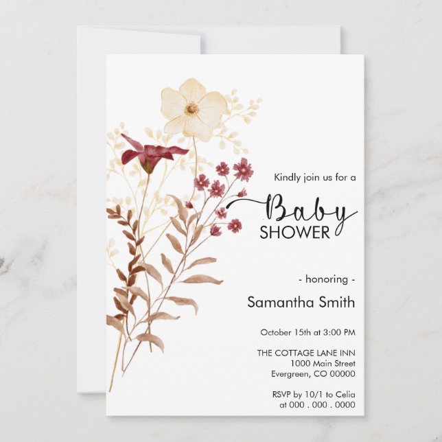 WildblomBoho babydusch Inbjudningar (Framsida)