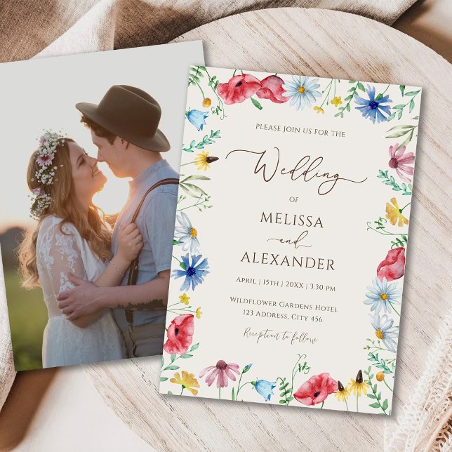 Wildblomboho beige fotobröllopsinbjudan inbjudningar (Skapare uppladdad)
