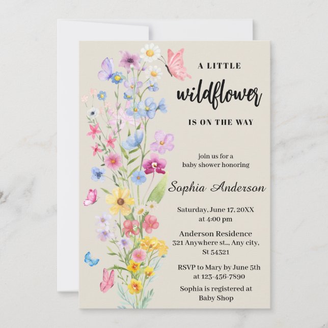 WildblomBoho Blommigt Neutralt Baby Shower Inbjudningar (Framsida)