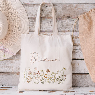 WildblomBoho Bridesmaid Namn Tote Bag Tygkasse