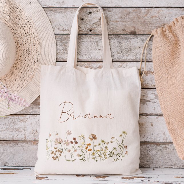 WildblomBoho Bridesmaid Namn Tote Bag Tygkasse (Skapare uppladdad)