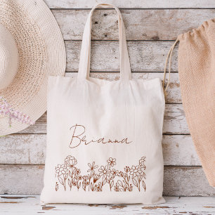 WildblomBoho Bridesmaid Namn Tote Bag Tygkasse