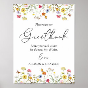 WildblomBoho Bröllop Guestbook Tabletop-tecken Poster