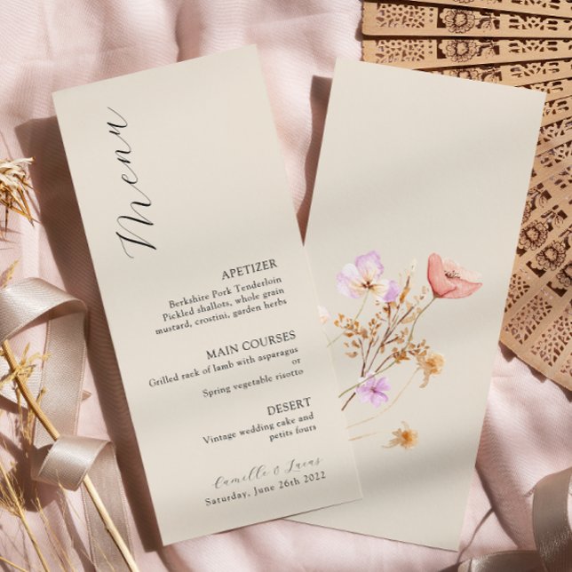 WildblomBoho Bröllop Menu Meny (Skapare uppladdad)