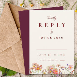 WildblomBoho Burgundy Fall Wedding Reply OSA Kort