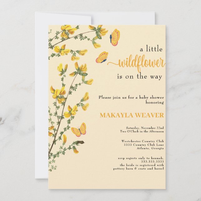 Wildblomboho butterflies Baby Shower Inbjudningar (Framsida)