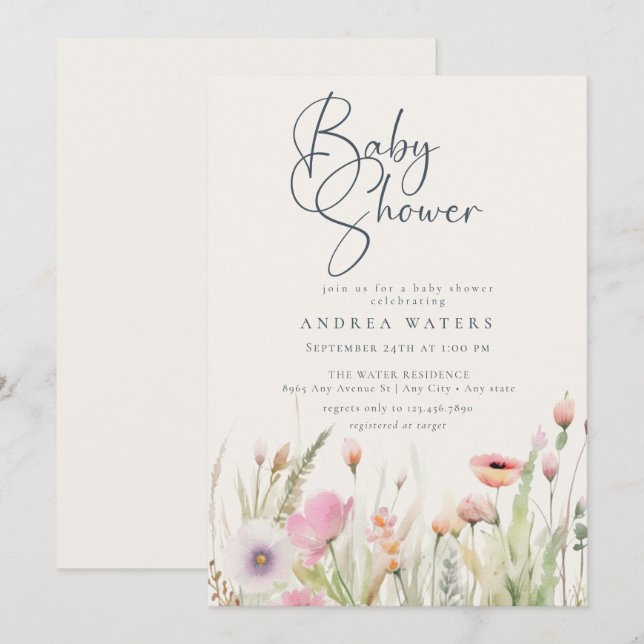 WildblomBoho Chic Baby Shower Inbjudningar (Fram/baksida)