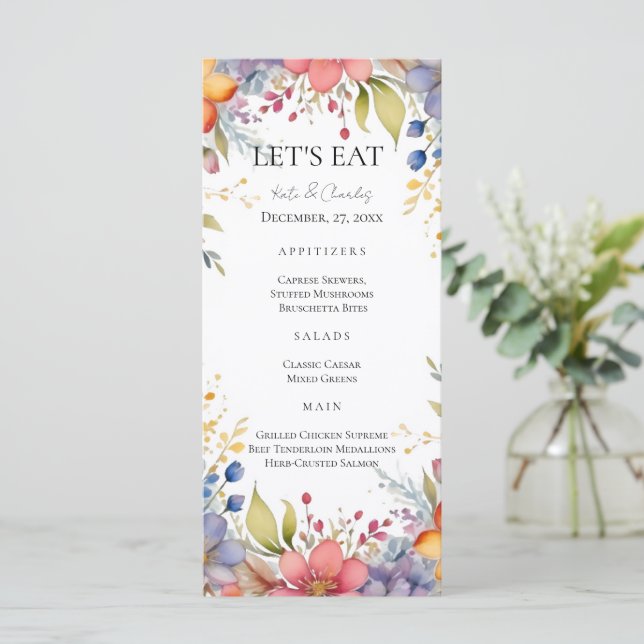 Wildblomboho Chic Blommigt Wandeans bröllop meny (Stående Fram)