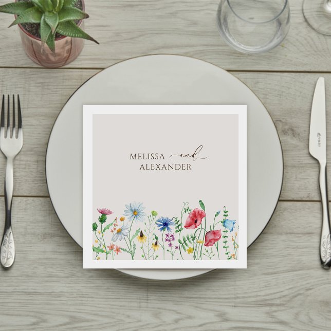 WildblomBoho Garden Beige Bröllop Napkins Pappersservett (Skapare uppladdad)