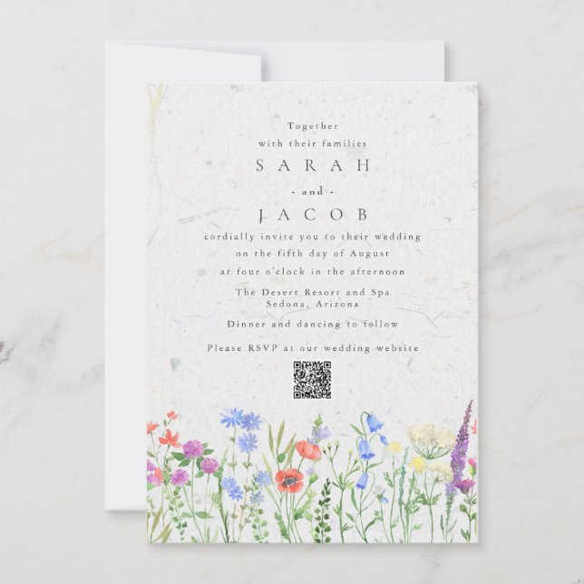 WildblomBoho Garden QR Code Wedding bjudande Inbjudningar (Framsida)