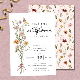 WildblomBoho Garden Theme Girl 1st Birthday Inv Inbjudningar