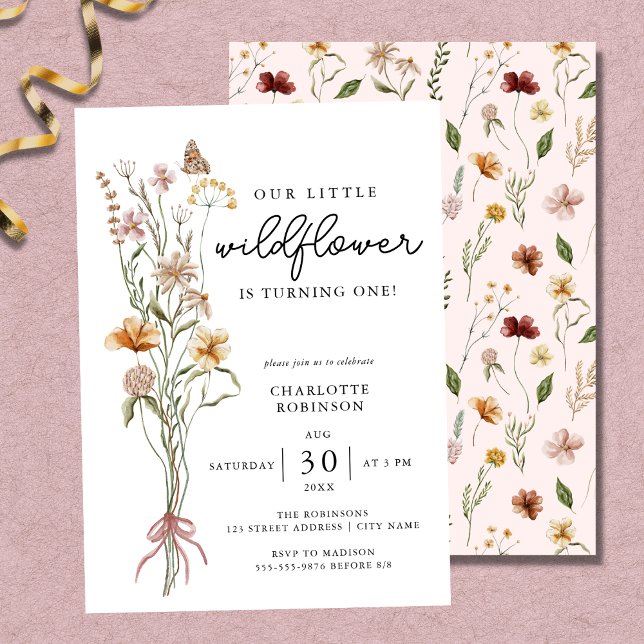 WildblomBoho Garden Theme Girl 1st Birthday Inv Inbjudningar (Skapare uppladdad)