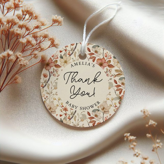 WildblomBoho Ivory Blommigt Baby Shower Tack Gåvor Etiketter (Skapare uppladdad)