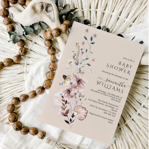 Wildblomboho minimalist modern Baby Shower Inbjudningar