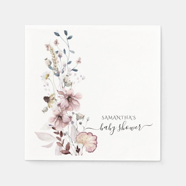 Wildblomboho minimum modern Baby Shower Pappersservett (Framsidan)