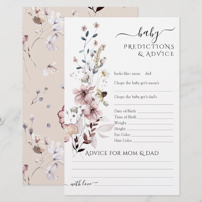 Wildblomboho modern Baby Shower Game (Fram/baksida)