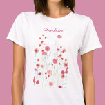 WildblomBoho Personlig T Shirt<br><div class="desc">Modern bohemisk målning. Söt boho lös rosa blommigt art. Ändra namn för att anpassa sig.</div>