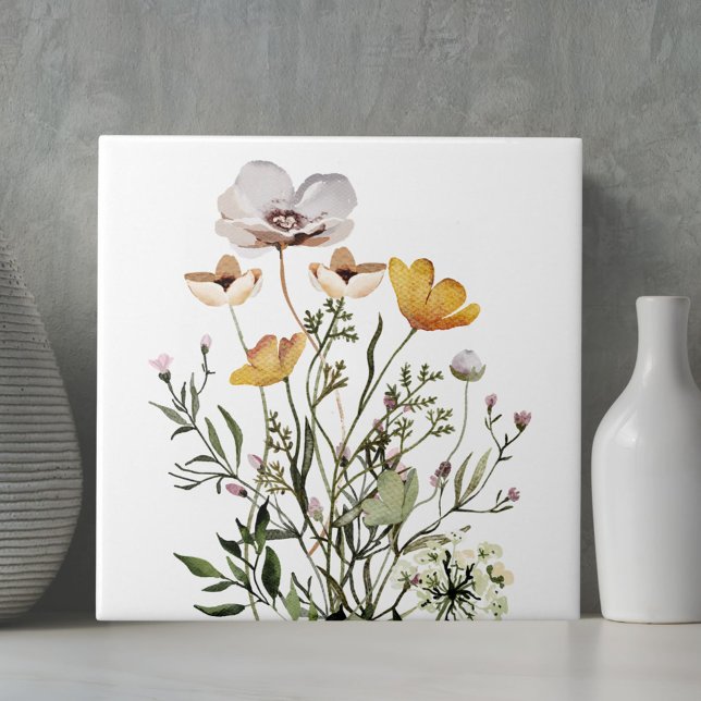 WildblomBouquet Boho Aesthetic Kakelplatta (Close up)