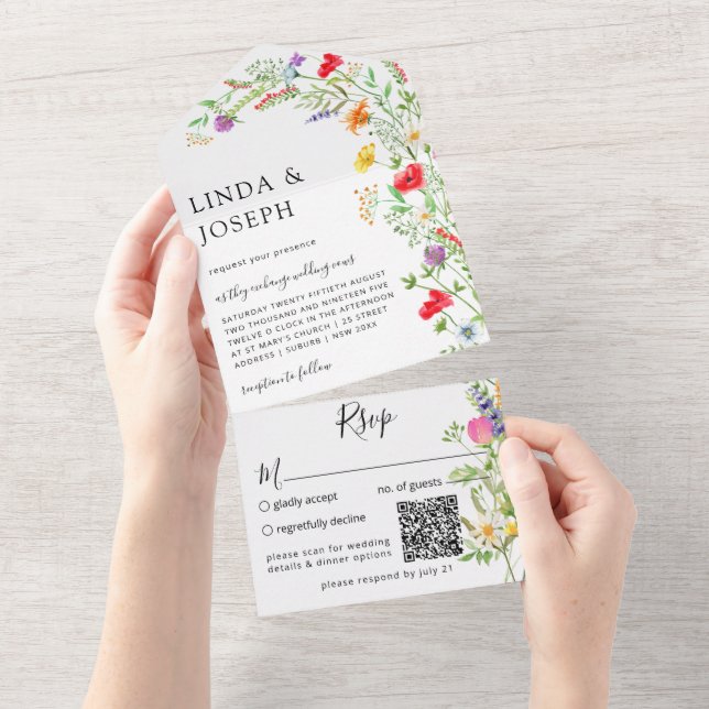 WildblomBouquet QR-kod Alla i Inbjudan (Avrivbar del)