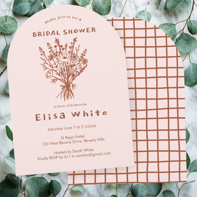 WildblomBouquet Rustic Arch Whimsical Shower Inbjudningar (Wildflower Bouquet Rustic Arch Neutrals Pink Hand-drawn Whimsical Shower Invitation
)