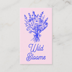 WildblomBouquet Rustic Minimal Blommigt Blue Rosa Visitkort