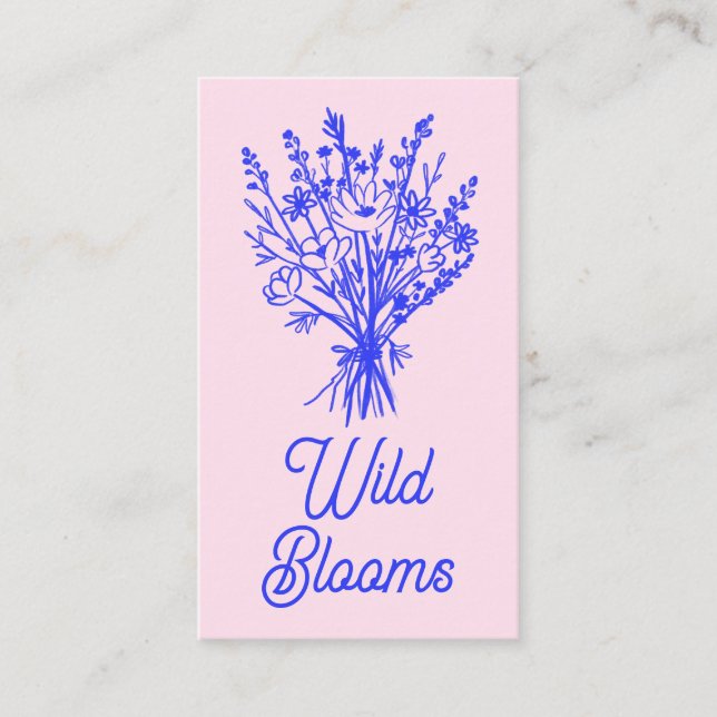 WildblomBouquet Rustic Minimal Blommigt Blue Rosa Visitkort (Framsida)