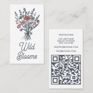 WildblomBouquet Rustic Minimal Blommigt QR-kod Visitkort