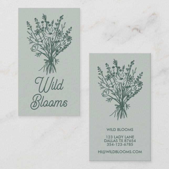 WildblomBouquet Rustic Minimal Blommigt Sage Chic Visitkort (Fram/baksida)