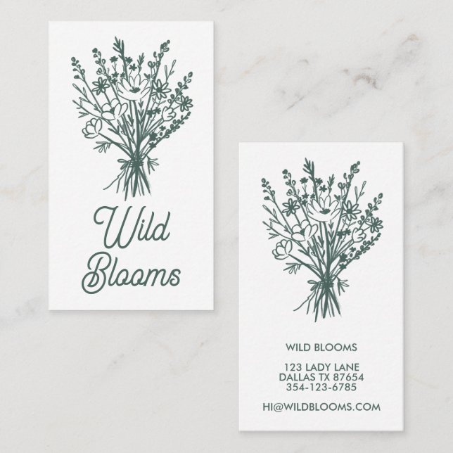 WildblomBouquet Rustic Minimal Blommigt Sage Chic Visitkort (Fram/baksida)