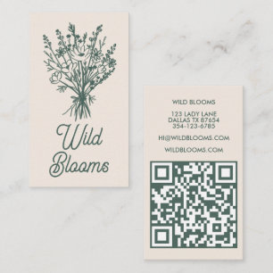 WildblomBouquet Rustic Minimal Blommigt Sage QR Visitkort