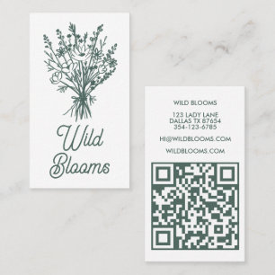 WildblomBouquet Rustic Minimal Blommigt Sage QR Visitkort